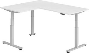 HAMMERBACHER XDSMW1908 elektrisch höhenverstellbarer Schreibtisch weiß rechteckig, T-Fuß-Gestell silber 180,0 x 160,0 cm