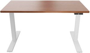 BISLEY E-WonderTech elektrisch höhenverstellbarer Schreibtisch lincoln walnuss rechteckig, T-Fuß-Gestell weiß 140,0 x 80...