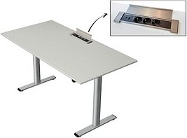 Thumbnail - Kerkmann Move Base plus elektrisch höhenverstellbarer Schreibtisch lichtgrau rechteckig, T-Fuß-Gestell silber 160,0 x 80...