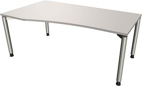 fm fastline höhenverstellbarer Schreibtisch lichtgrau Bogenform, 4-Fuß-Gestell silber 180,0 x 80,0/100,0 cm