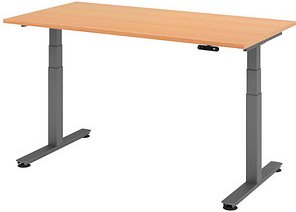 HAMMERBACHER XDSM16 elektrisch höhenverstellbarer Schreibtisch buche rechteckig, T-Fuß-Gestell grau 160,0 x 80,0 cm