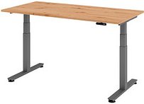 Thumbnail - HAMMERBACHER XDSM16 elektrisch höhenverstellbarer Schreibtisch asteiche rechteckig, T-Fuß-Gestell grau 160,0 x 80,0 cm