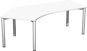Thumbnail - geramöbel Flex Schreibtisch weiß, silber L-Form, 5-Fuß-Gestell silber 216,6 x 113,0 cm