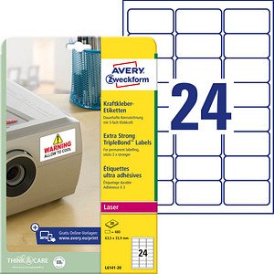 Thumbnail - 480 AVERY Zweckform Folien-Kraftklebe-Etiketten L6141-20 weiß 63,5 x 33,9 mm