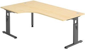 HAMMERBACHER OS 82 höhenverstellbarer Schreibtisch ahorn L-Form, C-Fuß-Gestell grau 200,0 x 80,0/120,0 cm