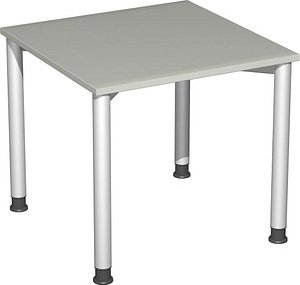 Thumbnail - geramöbel Flex höhenverstellbarer Schreibtisch lichtgrau, silber rechteckig, 4-Fuß-Gestell silber 80,0 x 80,0 cm