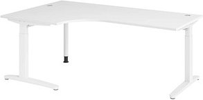 HAMMERBACHER VXB82 höhenverstellbarer Schreibtisch weiß L-Form, C-Fuß-Gestell weiß 200,0 x 120,0 cm