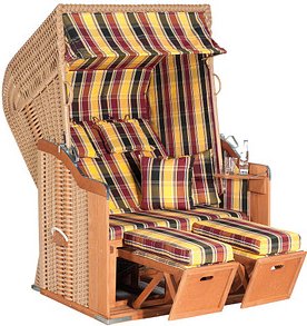 Sunny Smart® Strandkorb Rustikal 250 Plus braun, beige gestreift, dunkelgrün, beige Kunststoff, Holz, 9-teilig