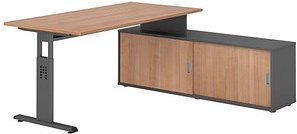 HAMMERBACHER OSE16SB höhenverstellbarer Schreibtisch nussbaum rechteckig, T-Fuß-Gestell grau 160,0 x 80,0 cm