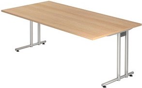 Thumbnail - HAMMERBACHER Prokura Schreibtisch eiche rechteckig, C-Fuß-Gestell silber 200,0 x 100,0 cm