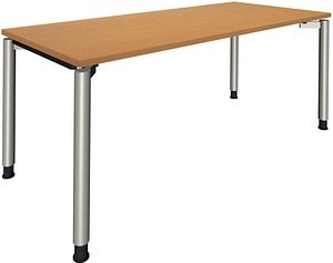 fm Sidney höhenverstellbarer Schreibtisch buche rechteckig, 4-Fuß-Gestell Rundrohr silber 180,0 x 80,0 cm