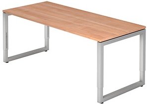 HAMMERBACHER RS19 höhenverstellbarer Schreibtisch nussbaum rechteckig, Kufen-Gestell silber 180,0 x 80,0 cm