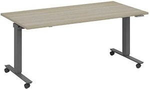 fm Topspin elektrisch höhenverstellbarer Schreibtisch eiche, anthrazit metallic rechteckig, T-Fuß-Gestell mit Rollen gra...