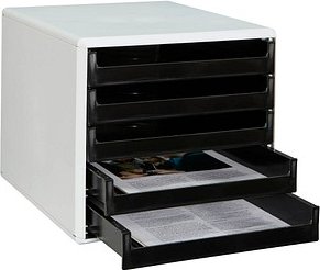M&M Schubladenbox schwarz 30050901, DIN A4 mit 5 Schubladen