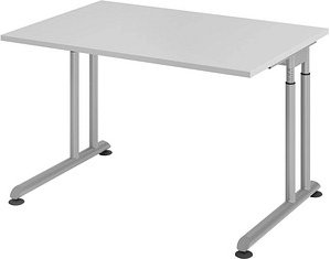 HAMMERBACHER Popular höhenverstellbarer Schreibtisch lichtgrau rechteckig, C-Fuß-Gestell silber 120,0 x 80,0 cm