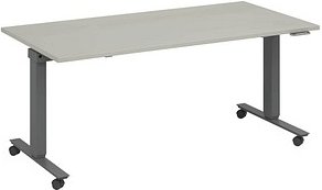 fm Topspin elektrisch höhenverstellbarer Schreibtisch lichtgrau, anthrazit metallic rechteckig, T-Fuß-Gestell mit Rollen...