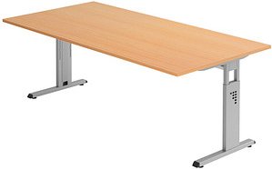 HAMMERBACHER Gradeo höhenverstellbarer Schreibtisch buche rechteckig, C-Fuß-Gestell silber 200,0 x 100,0 cm