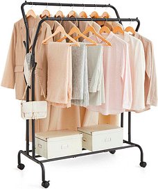 SONGMICS Rollgarderobe schwarz Metall 4 Haken 103,5 x 141,0 / 155,0 cm