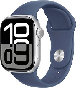 Apple Watch Series 10 42 mm Aluminium (GPS+Cellular) Sportarmband S/M denim, silber