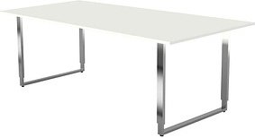 Thumbnail - Kerkmann Konferenztisch Yukon weiß rechteckig, Kufen-Gestell silber, 200,0 x 100,0 x 68,0 - 82,0 cm