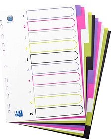 OXFORD Ordnerregister myColour DIN A4 Vollformat blanko lila, pink, weiß, grün, schwarz 10-teilig, 1 Satz