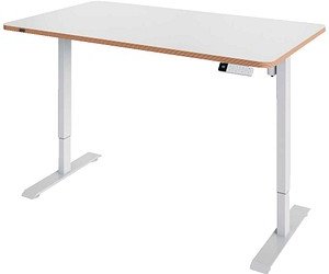LEITZ Ergo höhenverstellbarer Schreibtisch weiß rechteckig abgerundet, T-Fuß-Gestell weiß 140,0 x 80,0 cm
