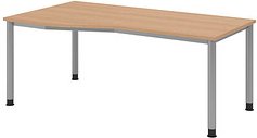 Thumbnail - HAMMERBACHER HS18 höhenverstellbarer Schreibtisch eiche Trapezform, 4-Fuß-Gestell silber 180,0 x 80,0/100,0 cm