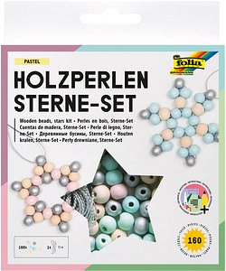 folia Perlen-Set Holzperlen Sterne pastell