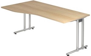 Thumbnail - HAMMERBACHER Prokura Schreibtisch eiche Trapezform, C-Fuß-Gestell silber 180,0 x 80,0/100,0 cm