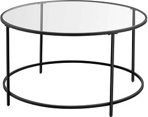 VASAGLE Couchtisch rund Glas schwarz 84,0 x 84,0 x 45,5 cm, 1 St.