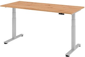 HAMMERBACHER XDSM19 elektrisch höhenverstellbarer Schreibtisch asteiche rechteckig, T-Fuß-Gestell silber 180,0 x 80,0 cm