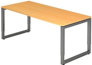 HAMMERBACHER Unni SE1 höhenverstellbarer Schreibtisch buche rechteckig, Kufen-Gestell grau 180,0 x 80,0 cm