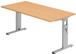 HAMMERBACHER OS 16 höhenverstellbarer Schreibtisch buche rechteckig, C-Fuß-Gestell silber 160,0 x 80,0 cm