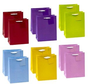 TSI Geschenktüten TRENDFARBEN dunkelrot, lia, grün, hellblau, gelb, rosa 18,0 x 23,0 cm, 12 St.