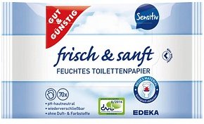 GUT&GÜNSTIG Feuchtes Toilettenpapier frisch & sanft Sensitiv 1-lagig, 2x 70 Tücher