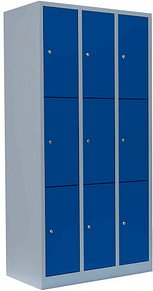 LÜLLMANN Schließfachschrank enzianblau, lichtgrau 520331, 9 Schließfächer 88,5 x 50,0 x 180,0 cm
