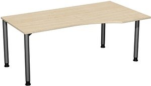 geramöbel Flex höhenverstellbarer Schreibtisch ahorn, anthrazit Trapezform, 4-Fuß-Gestell grau 180,0 x 80,0/100,0 cm