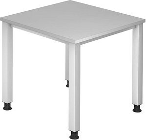 HAMMERBACHER Akandia höhenverstellbarer Schreibtisch lichtgrau quadratisch, 4-Fuß-Gestell silber 80,0 x 80,0 cm