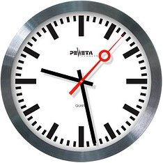 PEWETA Wanduhr Bahnhof weiß silber Aluminium, Ø 30,0 cm