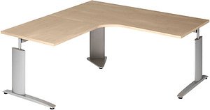 röhr Techno höhenverstellbarer Schreibtisch ahorn L-Form, C-Fuß-Gestell silber 180,0 x 80,0/100,0 cm