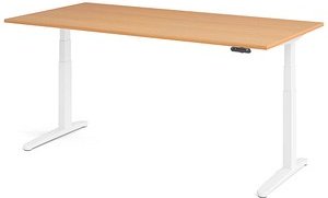 HAMMERBACHER XBHM2E elektrisch höhenverstellbarer Schreibtisch buche rechteckig, C-Fuß-Gestell weiß 200,0 x 100,0 cm