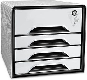 cep Schubladenbox Smoove Secure schwarz/weiß 1073110121, DIN A4 mit 4 Schubladen