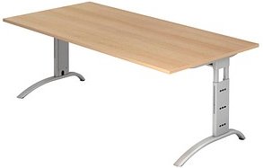 Thumbnail - HAMMERBACHER Savona höhenverstellbarer Schreibtisch eiche rechteckig, C-Fuß-Gestell silber 200,0 x 100,0 cm