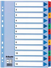 Esselte Ordnerregister DIN A4 Vollformat 1-12 farbig 12-teilig, 1 Satz
