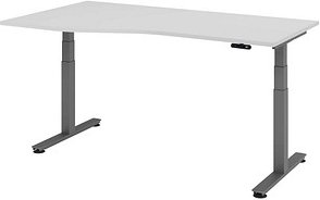 HAMMERBACHER VXDSM18 elektrisch höhenverstellbarer Schreibtisch lichtgrau Trapezform, T-Fuß-Gestell grau 180,0 x 100,0 c...