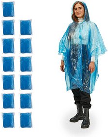 relaxdays unisex Einweg-Regenponcho blau Einheitsgröße 13 St.