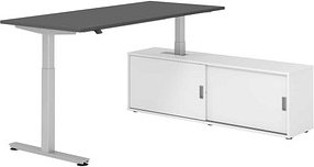 HAMMERBACHER VXMST19SB elektrisch höhenverstellbarer Schreibtisch grafit rechteckig, T-Fuß-Gestell silber 180,0 x 80,0 c...