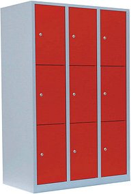 LÜLLMANN Schließfachschrank lichtgrau, feuerrot 523334, 9 Schließfächer 118,5 x 50,0 x 180,0 cm