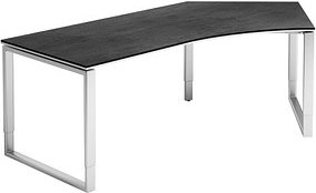 röhr Imperia höhenverstellbarer Schreibtisch quarzit Bogenform, Kufen-Gestell silber 217,0 x 114,0 cm
