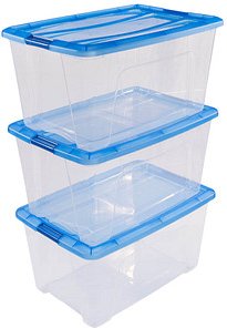 3 IRIS Ohyama Clear NTB Aufbewahrungsboxen 3x 45,0 l transparent, blau 39,5 x 57,5 x 40,0 cm